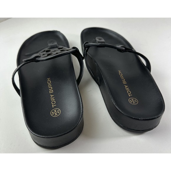 Tory Burch Miller Cloud Sandal Black Leather Flip Flops Women’s Size 8 Sandals - Picture 9 of 12